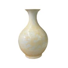 Chinese Off White Porcelain Dimensional Kirin Flower Round Shape Vase cs4003 picture