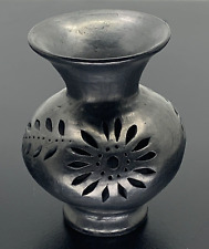 Vintage Oaxaca - Mexican Black Pottery Barro Negro Handmade Flower Art Vase 4