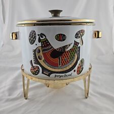 Vintage Georges Briard Enamel Pot w/ Lid and Chafing Stand Rooster Mushroom Art picture