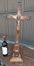 Antique 19thc Large wood carved standing crucifix picture