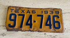 Vtg 1939 Texas License Plate # 974*746 Expired Wall Art Man Cave Decor Rustic TX picture