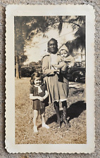 ANTIQUE PHOTO VELOX PAPER AFRICAN AMERICAN WOMAN NANNY WHITE CHILDREN PORTRAIT picture