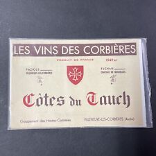 Vintage 1949 Cotes Du Tauch UNUSED Paper Label Villeneuve Les Corbieres Q2131 picture