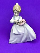 Vintage 1985 NAO by Llardro Daisa Girl Holding Pink Flowers Porcelain Figurine picture