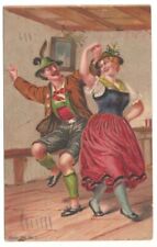 Antique 1909 Postcard Dancing Bavarian Couple Colorful Vintage Seasonal Holiday picture