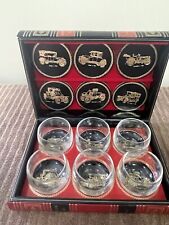 Swank Barware Antique Cars w/ Coaster Bookshelf Carrying Case set of 6 picture