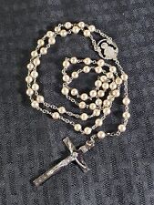 Vintage Sterling Silver Rosary with Faux Pearls and Diamond Cut Silver picture