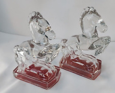 Pair of 2 Vintage Glass Rearing Horse Bookends picture