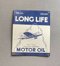 VINTAGE LONG LIFE MOTOR 14” PORCELAIN SIGN CAR GAS OIL TRUCK GASOLINE picture