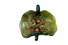 Millersburg Carnival Glass Green Holly Bon Bon Candy Dish Two Handled **AS IS*** picture