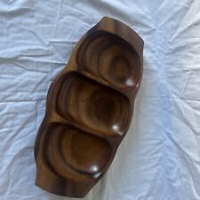 VTG Hand-Crafted Vintage Monkey-Pod Wood Mid Century Modern 3 Divided Dish Tray picture