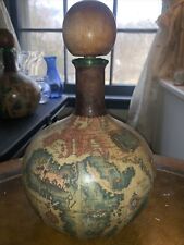 Vintage Antique Italian Wrapped Decanter Bottle Old World Map picture