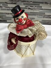 Vintage Wind-Up Musical Happy Clown in a Drum- Moves to It's a Small World picture