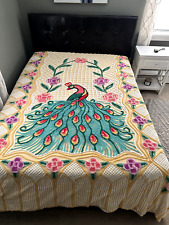 Vibrant Vintage Peacock Chenille Bedspread 90