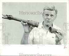 1982 Press Photo Toby Deerwester Poses with Missile Found in Yard, Pine Grove picture