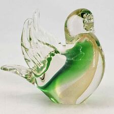 MURANO Hand Blown Glass Gold Aventurine Green Bird Figurine Paperweight picture
