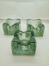 Set of 3 Vintage Ice Cube Votive Holders, Green picture