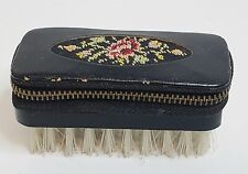 Vintage Embroidered Leather Manicure Set Floral Petit Point 3.5x1.5x1.75 picture