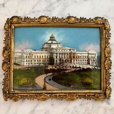 Antique Reverse Glass Painting of Congressional Library, Washington D.C. picture