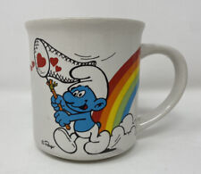 Smurfs Coffee Mug Happy Smurf Wallace Berrie & Co 1981 Rainbow Hearts Cup #15 picture