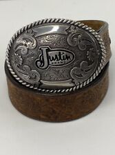 Justin Brand Boot Co Copper Grizzle Trophy Men’s Tooled Leather Belt Sz 34 EUC picture