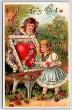 Victorian Valentine~Girls Create Beautiful Lacy Heart Gift~c1910 GEL Germany picture