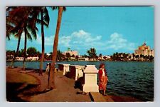 West Palm Beach FL-Florida, Beautiful Lake Front Drive, Vintage c1956 Postcard picture