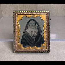 Antique 1/6th Plate Ambrotype Photograph Mourning Woman with Veil picture