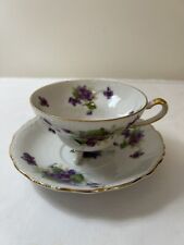 Lefton China Cup & Saucer Hand Painted Violets on Feet picture