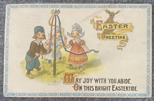 Vintage Postcard Easter Greetings Dutch May Day Poles 1916 Posted Writing picture