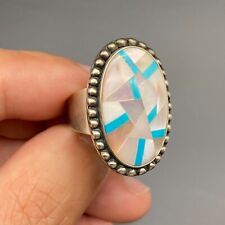 Carolyn Pollack Southwestern Turquoise MOP Sterling Silver Ring Size 6.5 picture