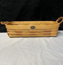 PeterBoro Basket Co. Bread Basket Red Threading 2 Leather Handles 15.5”x7”x4” picture