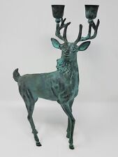  Silvestri Solid Brass Buck, Elk, Deer Double Candlestick Holder Patina  picture
