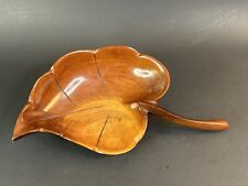 MCM Vintage Wood Leaf Hand Carved Trinket Candy Nut Dish Bowl 9