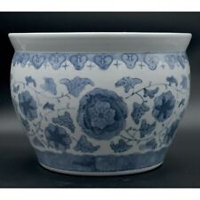 Chinese Blue & White Hand-painted Floral Koi Fish Bowl, Jardiniere Planter picture