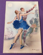 VINTAGE EMBROIDERED POSTCARD DANCERS VERY COLORFUL UNUSED picture
