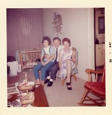 Vintage Photo 1960s Mom Dad Daughter Family Mid Century Modern Furniture Decor picture