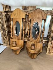 Pair of Hand Crafted Wooden Mirrored Wall Sconce Candle Holders 17