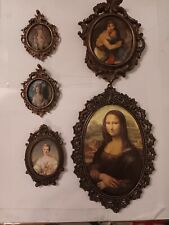 LOT 5 Vintage Oval Brass Framed Prints Baroque ITALY Cheswick Action Mona Lisa picture