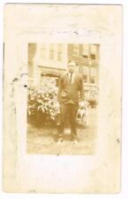 Vintage RPPC; Young Man in front of School, Going Home w/Straw Hat & Brief Case picture