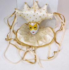 J&J Design Mardi Gras Harlequin Jester Ornament Gold/White Porcelain Butterfly picture