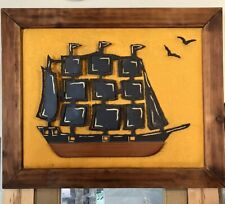 HUGE Mid Century Modern WITCO/ Wilrongo  Tiki Wall Art Framed Ship Chainsaw Art picture