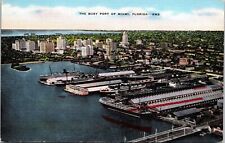 Busy Port Miami Florida Aerial View Sunshine Vintage Unposted Postcard picture