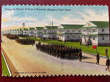 c1940’s Troops On Parade At Barracks, Sheppard Field, Texas Vintage Postcard picture