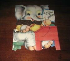 Vtg 1950s Gibson die cut birthday card Grandpa, Elephant flocked 2 sided unused picture