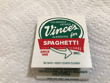 Vintage Matchbook Vince's Spaghetti Cucamona Ontario CA Full Unstruck 1-H picture