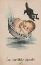 I'm Terribly Upset Baby Scaring Black Cat Divided Back Vintage Post Card picture
