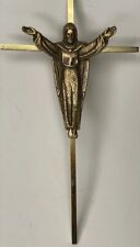 Vintage Crucifix Christ Will Rise Brass Bronze Christian Cross Jesus Clothed picture