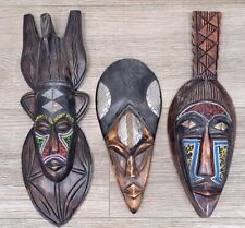 Set of 3 Handcrafted Wood African Tribal Mask Made In Ghana Decorative Wall Art picture