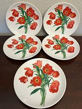 Vintage Potpourri Press Crimson Tulips Dessert Plates 1992 Korea Signed Set Of 5 picture